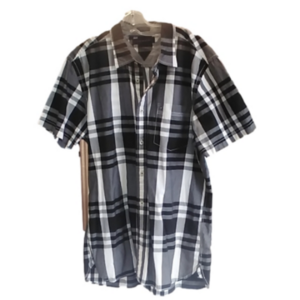 Tommy Hilfiger Button Down Short Sleeve Checked 100% Cotton Men's L Shirt